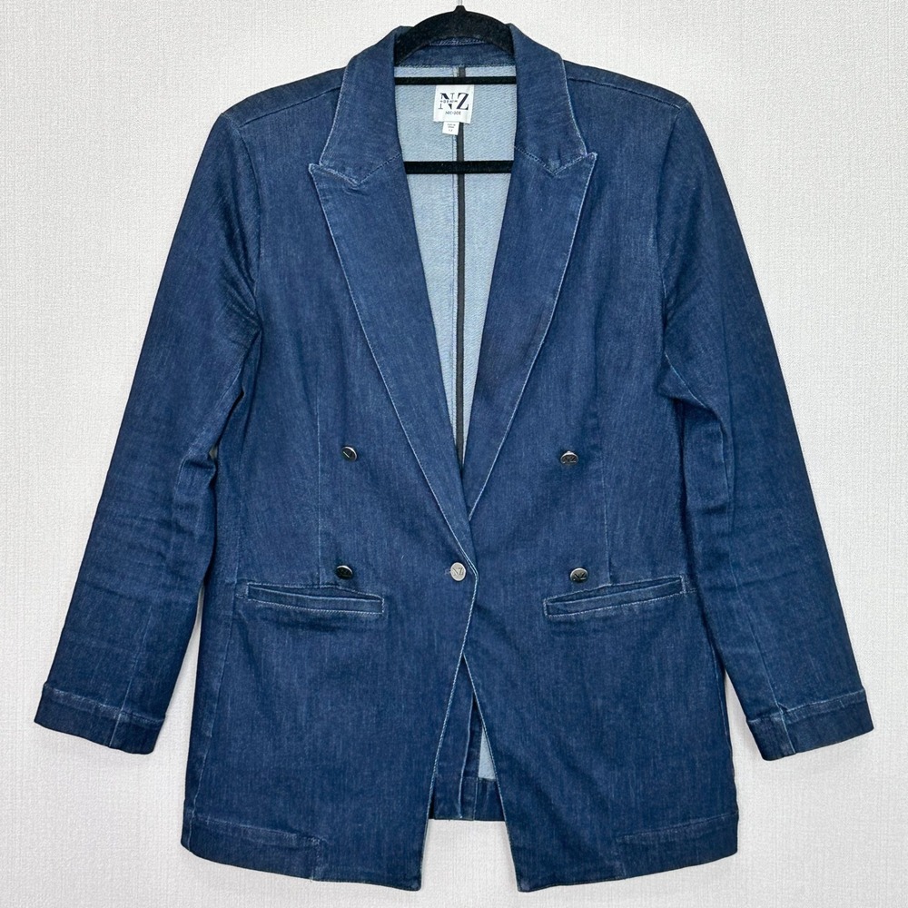 Denim Double Breasted Tailored Jean Blazer Dark Wash Womens 12